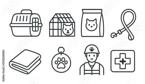 Pet care line icons set – veterinary, outline, animal and shelter symbols
