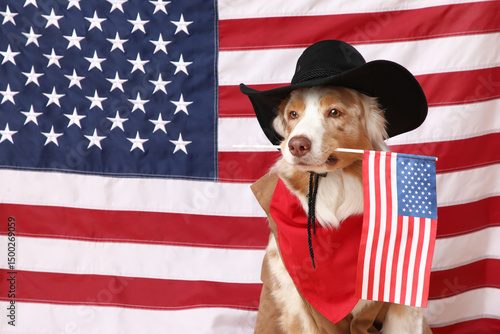 Cute dog in cowboy hat with...