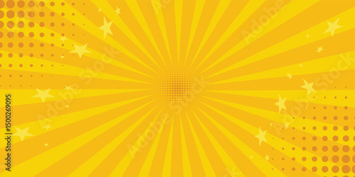 Yellow background of the Book in comic style pop art superhero. Lightning blast halftone dots. Cartoon vs. Vector Illustration