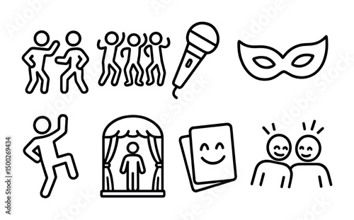Party and celebration icons set – outline, fun, event symbols