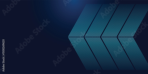 Dark blue abstract background with glowing arrow lines. Modern shiny blue geometric lines design. Technology futuristic concept. Horizontal banner