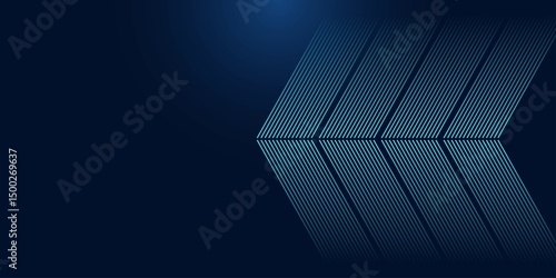 Dark blue abstract background with glowing arrow lines. Modern shiny blue geometric lines design. Technology futuristic concept. Horizontal banner