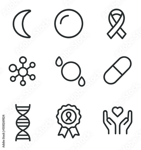 Blood Disorders Icons. Outline icon set of blood disorders awareness: sickle cell, anemia cell, leukemia ribbon, clotting disorder