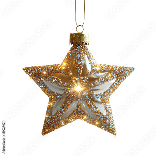 Golden christmas star ornament hanging decoration holiday season festive on transparent background