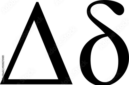 Vector illustration of uppercase and lowercase Greek letter Delta, the 4th letter of the Greek alphabet. Black and white outline, ideal for educational or graphic projects
