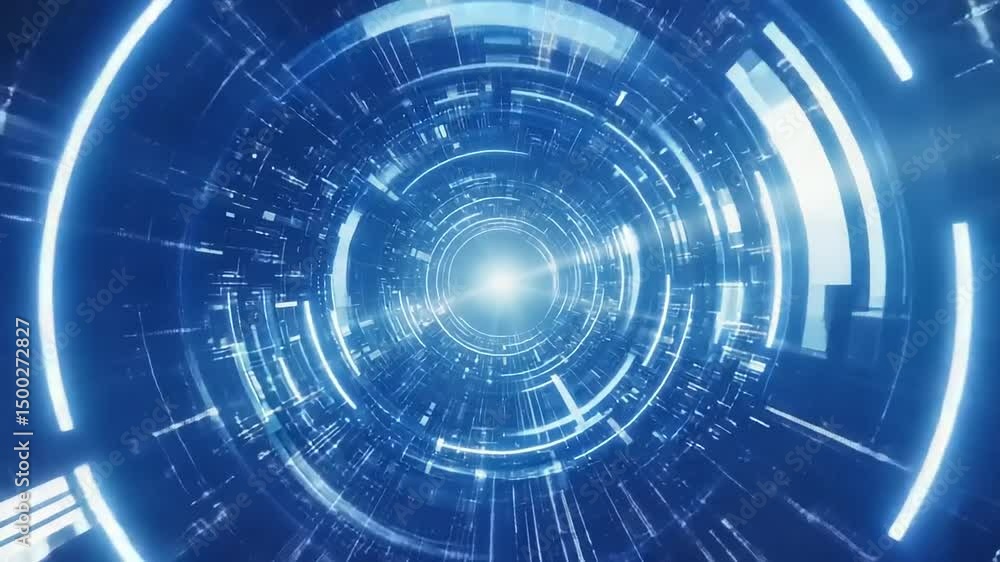 Abstract Futuristic Technology Tunnel Digital Data Stream and Bright Light Abstract Futuristic Technology Tunnel Digital Data Stream and Bright Light