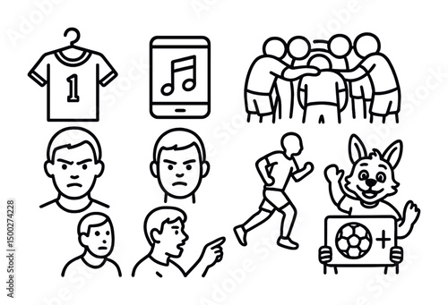 Sports and activity outline icons set – linear, fitness, teamwork symbols