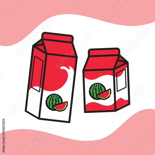 A fun and colorful illustration of two red and white juice cartons featuring a watermelon graphic. The design is clean and playful, perfect for summer-themed projects, food and beverage promotions