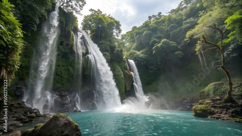 Fototapeta Naklejka Na Ścianę i Meble -  Beautiful waterfall landscape scenery background wallpaper nature travel destination tourism view 100