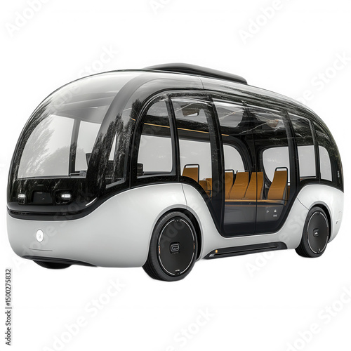 Futuristic autonomous electric shuttle bus concept design transportation on transparent background
