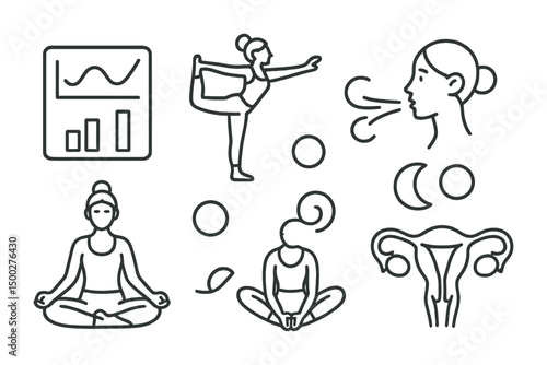 Wellness and yoga line icons set – outline, linear, fitness and health symbols