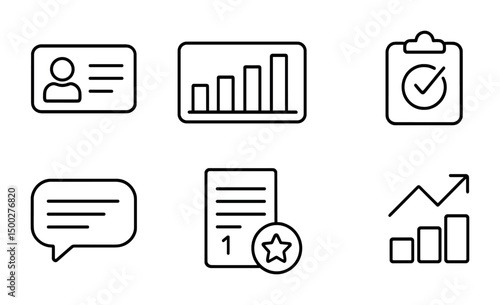 Business and analytics outline icons set – linear, line, data and statistics visuals