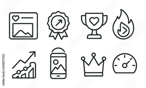 Business and achievement icons set – outline, success, growth symbols