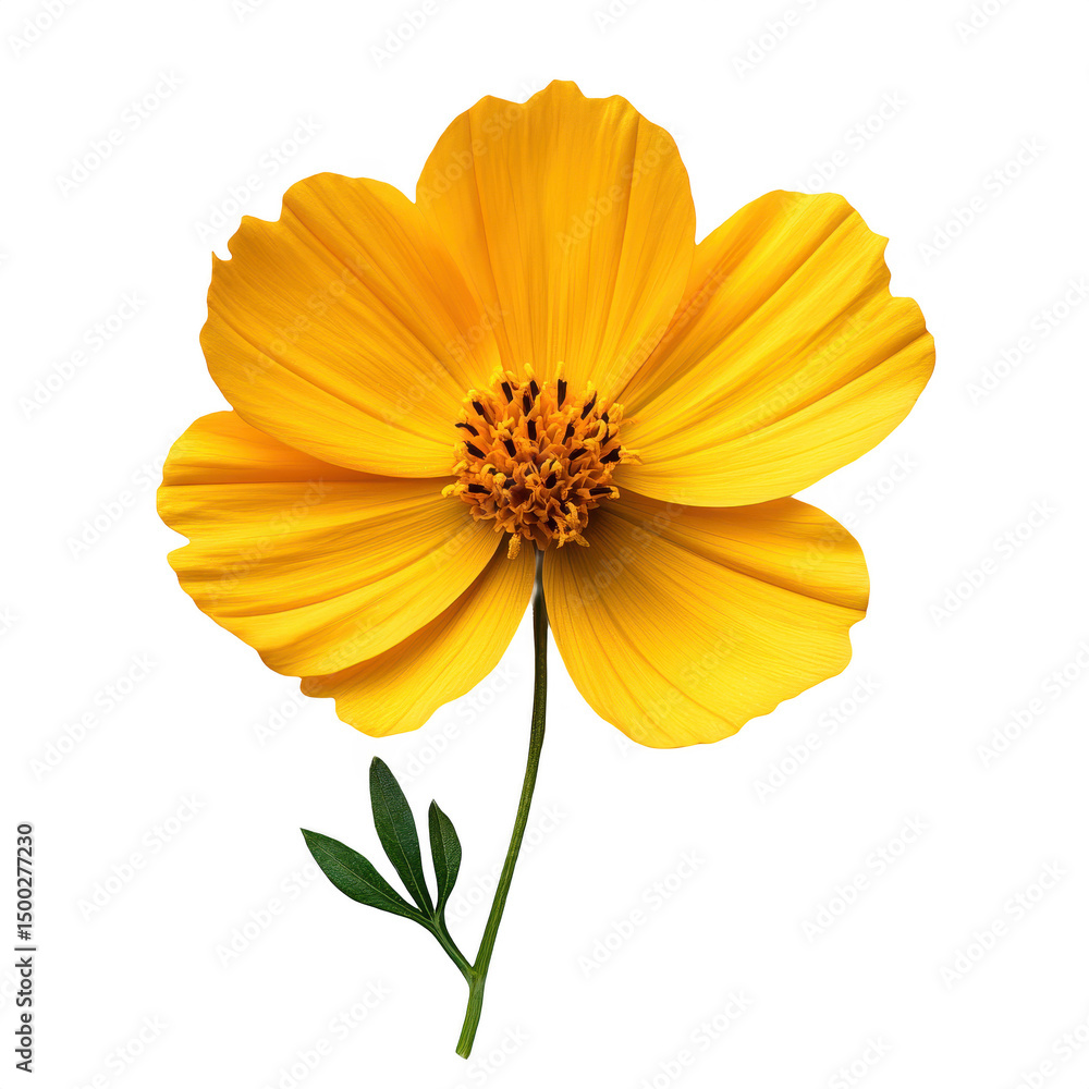 Isolated yellow cosmos flower blossom macro photography against black background on transparent background Isolated yellow cosmos flower blossom macro photography against black background on transparent background