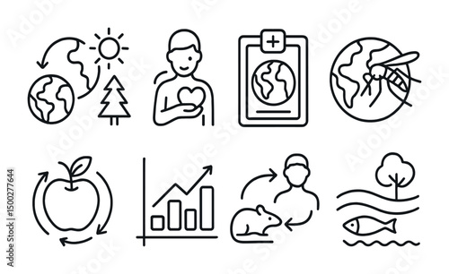Environmental and health line icons set – linear, outline, nature symbols