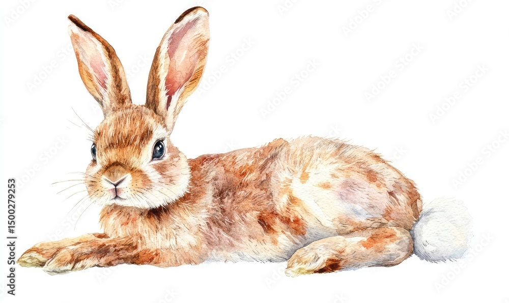 Fototapeta premium Watercolor kid rabbit doll, perfect for children, on white background. AI generated illustration.