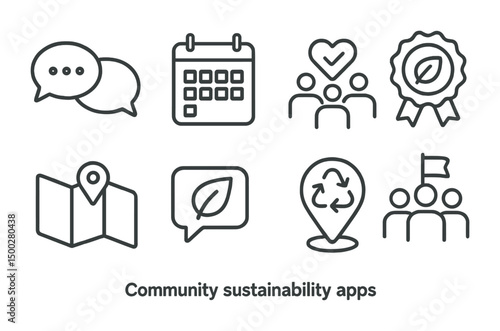Community and sustainability icons set – outline, environmental, social symbols