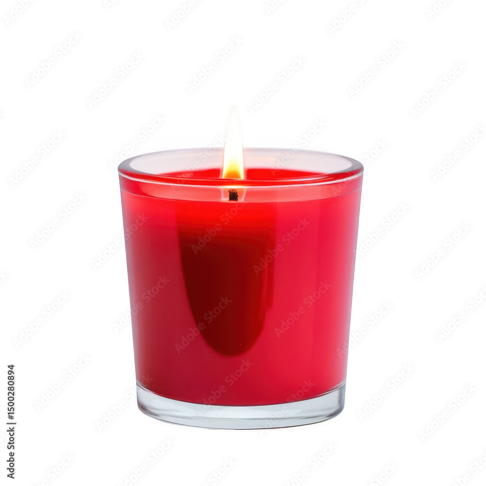 Burning red candle in glass holder isolated on transparent background Burning red candle in glass holder isolated on transparent background