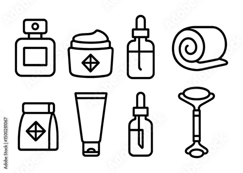 Beauty and skincare icons set – outline, line, cosmetic essentials symbols