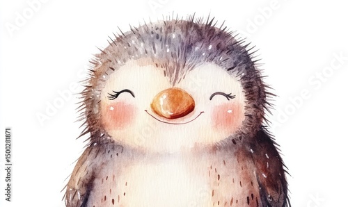 Watercolor smiling echidna doll, isolated on white background. AI generated illustration.