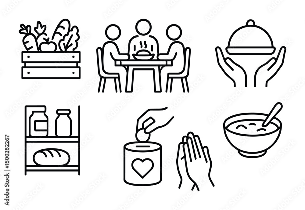 Fototapeta premium Community and charity line icons set – outline, giving, volunteer symbols
