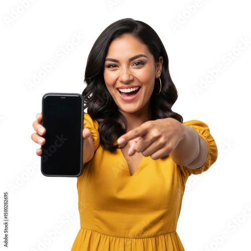 young woman holding a mobile phone 4k backgroundless cutout