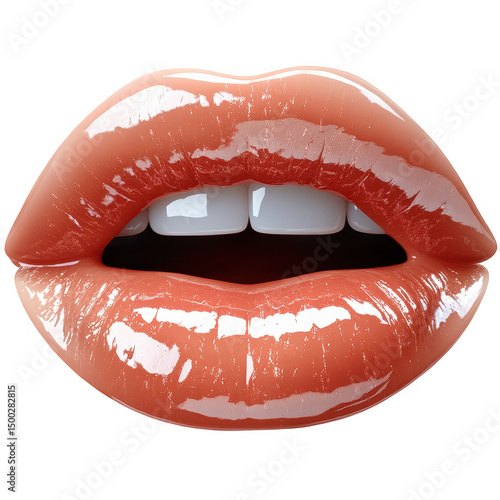 Glossy lips makeup close up beauty fashion lipstick cosmetic product shot on transparent background