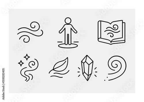Mindfulness and wellbeing outline icons set – line, yoga, meditation symbols