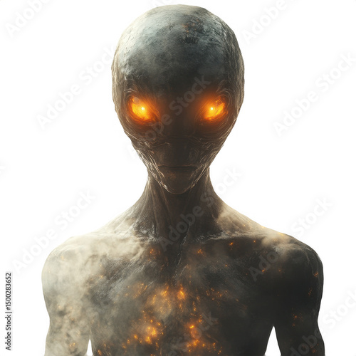 Alien humanoid with glowing eyes extraterrestrial being science fiction art on transparent background
