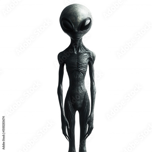 Grey alien extraterrestrial being humanoid et alien life form isolated art on transparent background