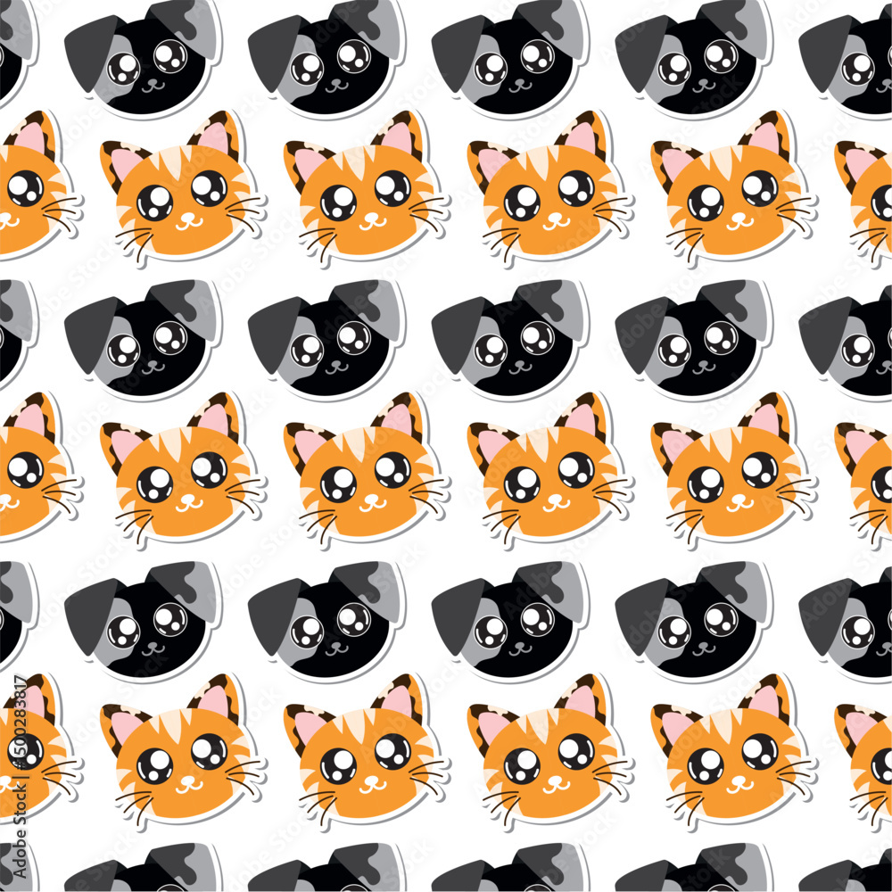 Fototapeta premium Dog and cat face mix. Vector