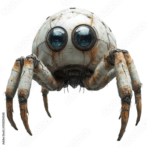 Robotic spider with big eyes digital art ai generated creature illustration on transparent background
