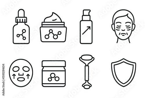 Skincare and beauty line icons set – cosmetic, outline, wellness symbols