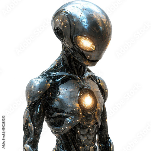 Alien robot futuristic cyborg ai humanoid artificial intelligence concept on transparent background