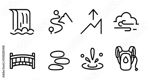 Nature and adventure icons set – outline, linear, hiking and exploration symbols