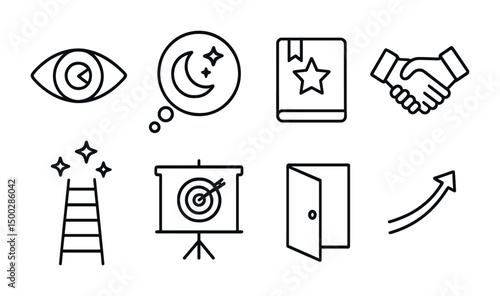 Business and strategy outline icons set – linear, flat, corporate and goals symbols