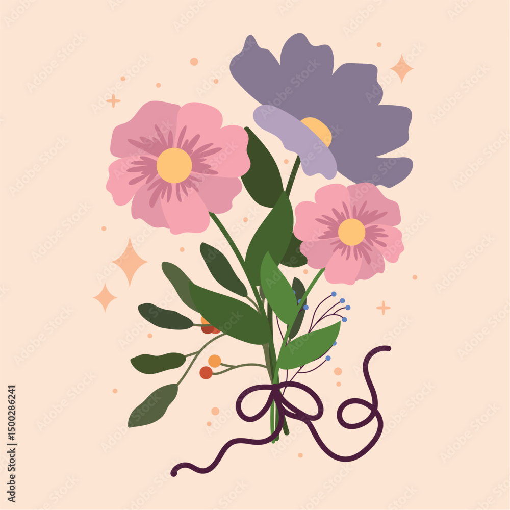 Naklejka premium Romantic flower bouquet bound. Vector