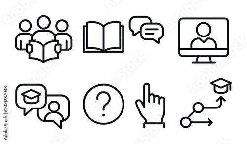 Education and learning outline icons set – line, vector, academic symbols