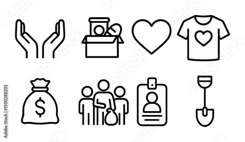 Charity and donation line icons set – outline, giving, volunteer symbols