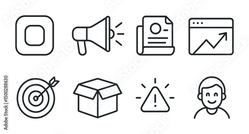 Business and marketing icons set – linear, outline, startup and promotion symbols