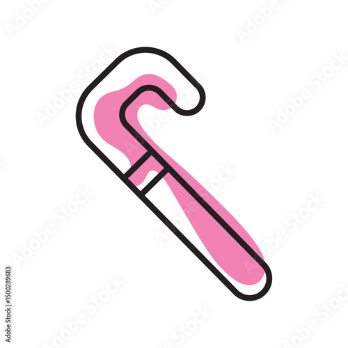 Pink walking cane icon. Vector