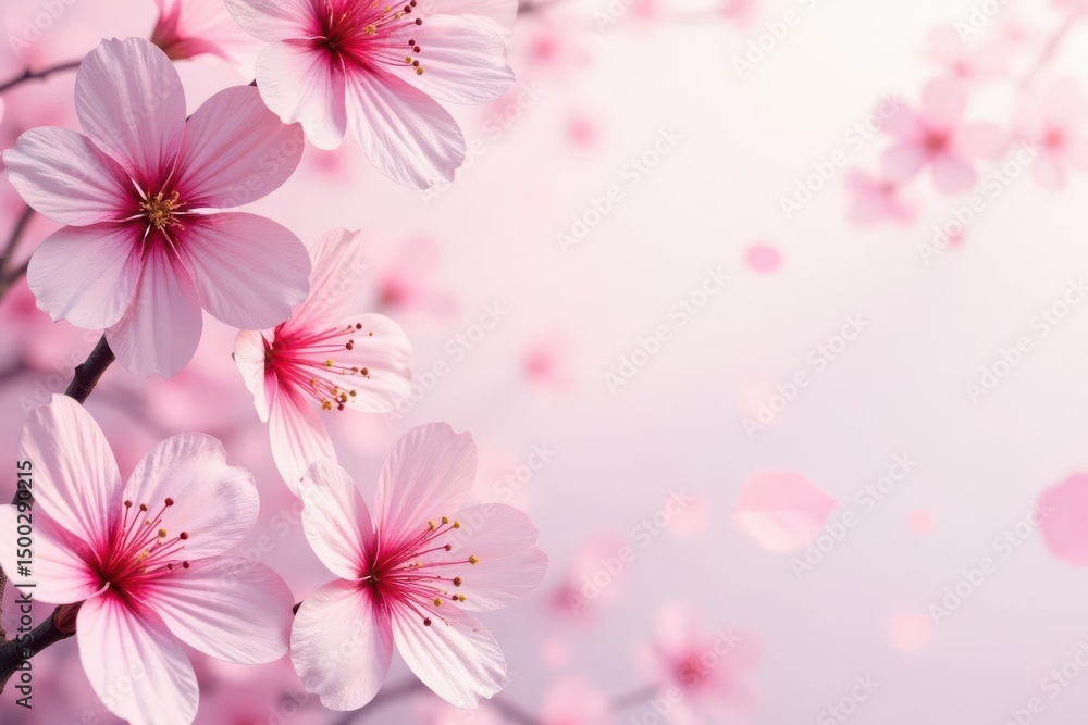 Soft pastel pink sakura petals, repeating floral motif on white background , japanese design, design Soft pastel pink sakura petals, repeating floral motif on white background , japanese design, design