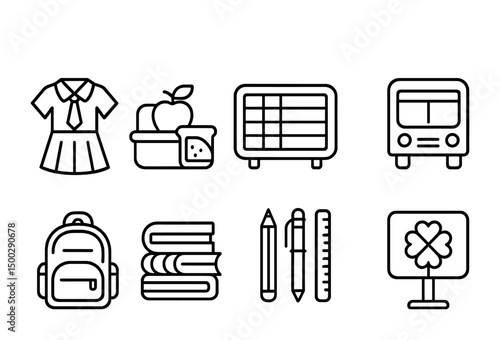 Education and learning outline icons set – school, classroom, academic symbols