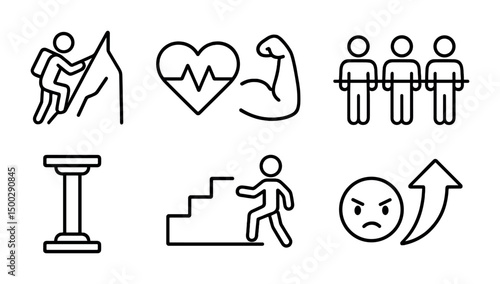 Fitness and strength line icons set – outline, exercise, workout symbols