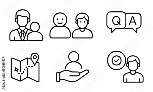 Business outline icons set – professional, linear, corporate and communication symbols