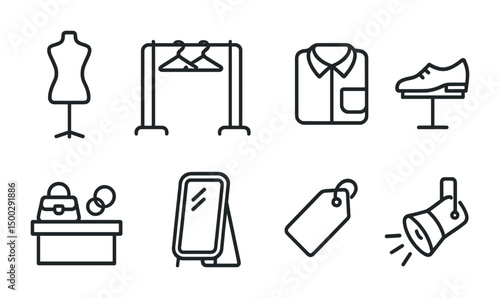 Fashion and retail line icons set – outline, apparel, shopping symbols