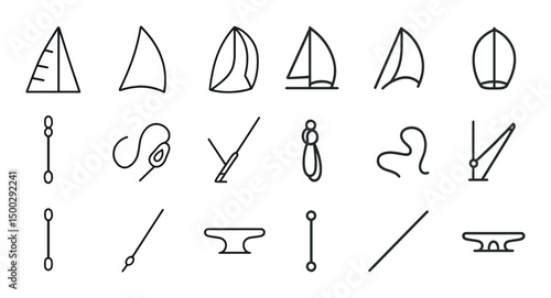 Sailing and nautical outline icons set – marine, boating, ocean symbols
