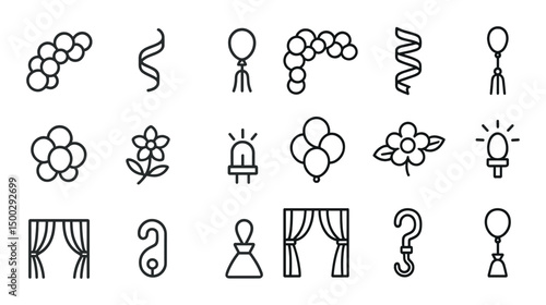 Party and celebration icons set – outline, linear, festive and event symbols