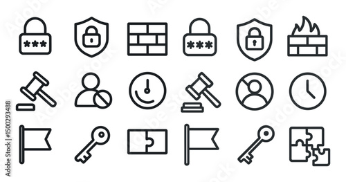 Security and access control icons set – outline, line, protection symbols