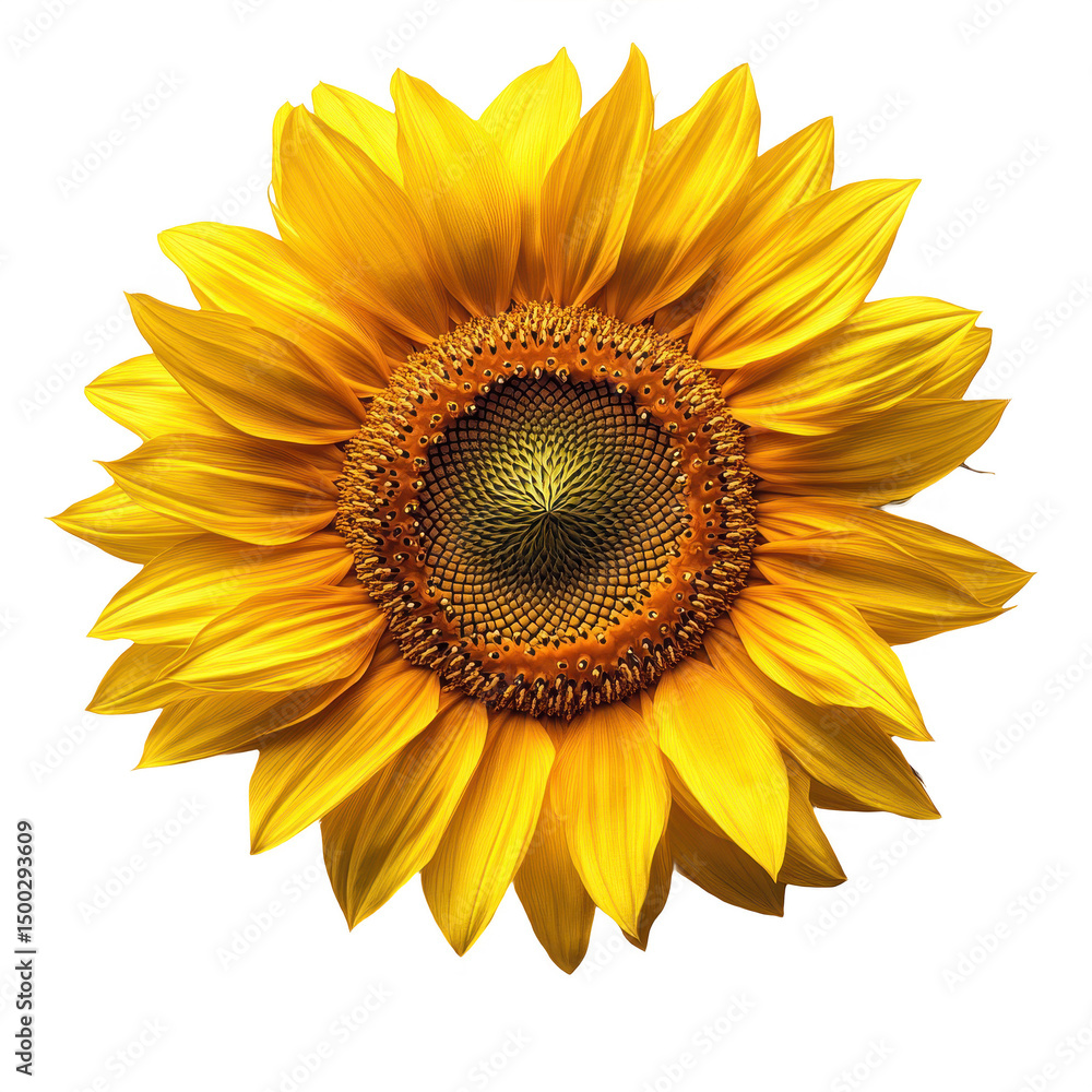 Fototapeta premium Isolated sunflower close up bright yellow petals floral botanical bloom on transparent background